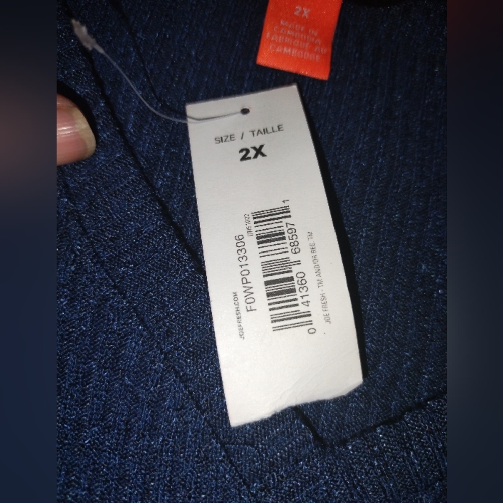 NWT Joe Fresh Size 2X Blue Long Sleeve Shirt, Ribbed & Stretchy, Comfy - Picture 5 of 9